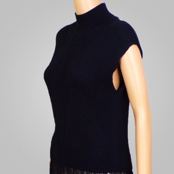 EXPRESS size S black knit short-sleeve turtle-neck pullover top cotton blend - Picture 10 of 16